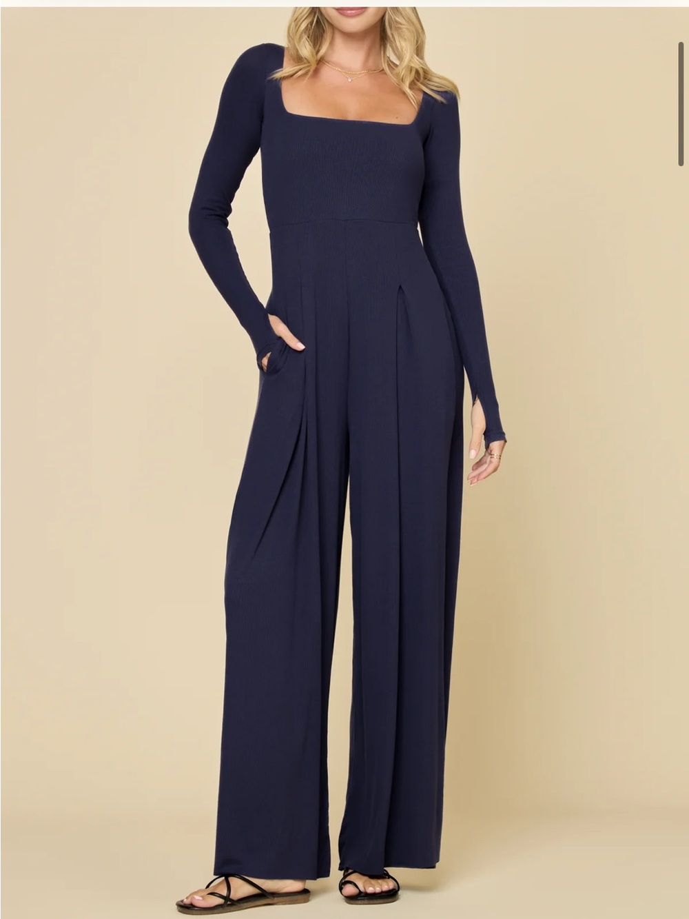POPFLEX Active Go With The Flow Long Sleeve Jumpsuit Onesie Romper True Navy NWT